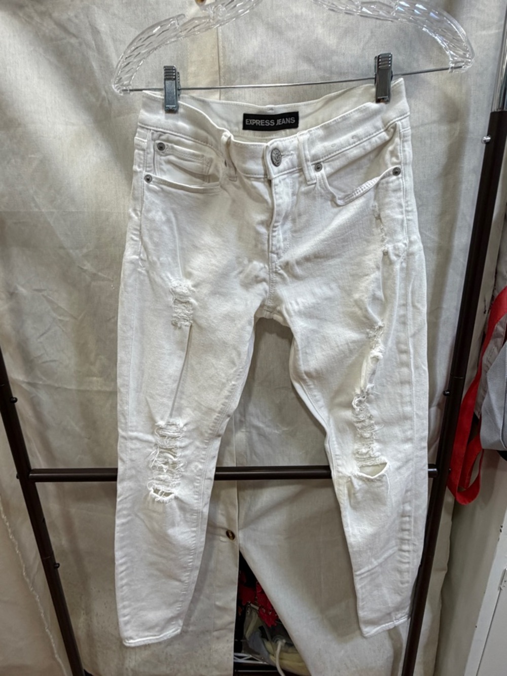 Express White Distressed Skinny Jeans